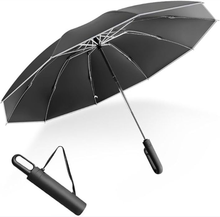 Duży parasol XXL składany, automat, wiatroodporny, czarny