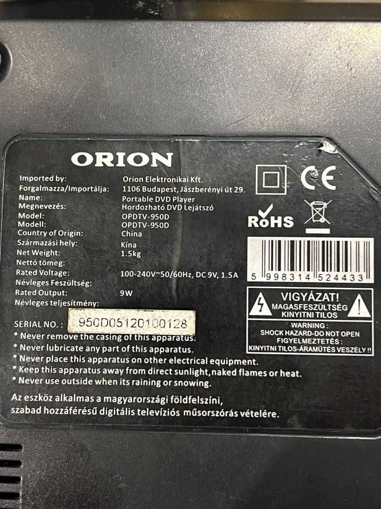 Przenośny odtwarzacz DVD Orion opdtv-950d/Komis Krzysiek