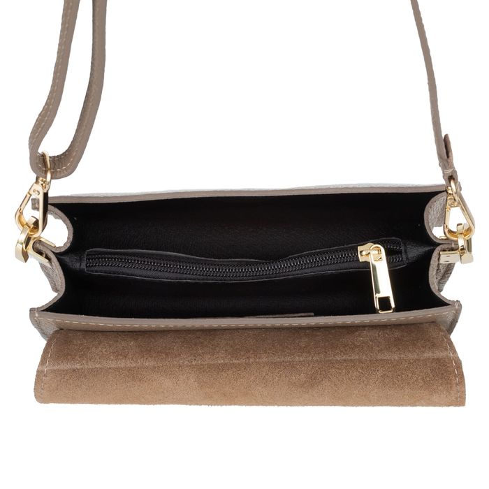 VERA PELLE torebka skórzana listonoszka z klapą i paskiem V606 c.taupe