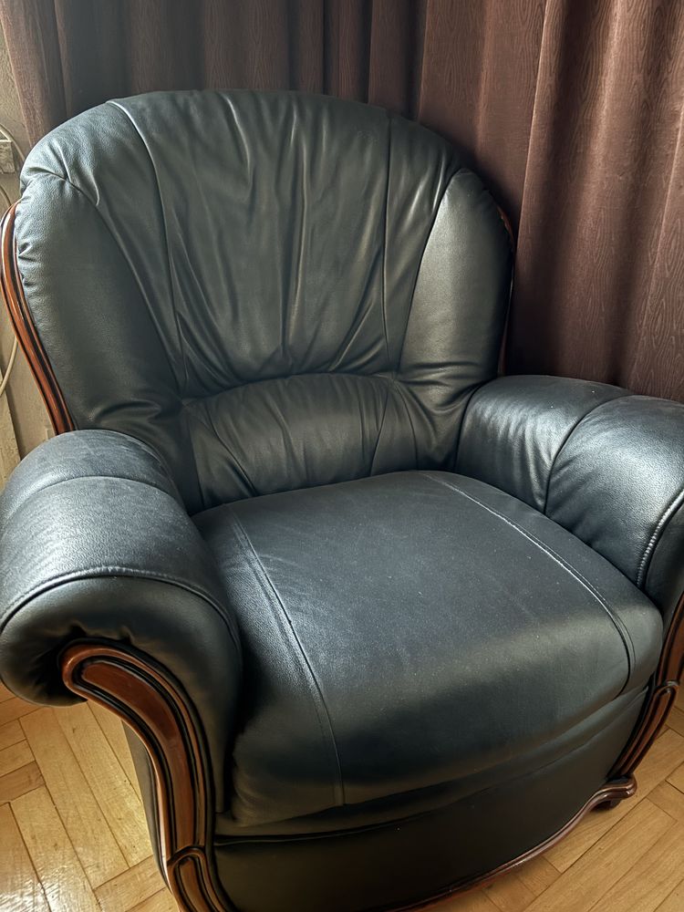 Zestaw wypoczynek skórzany 3 + 1 + 1 kanapa fotele super stan