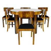 Zestaw art deco stół i sześć krzeseł krzesła orzech