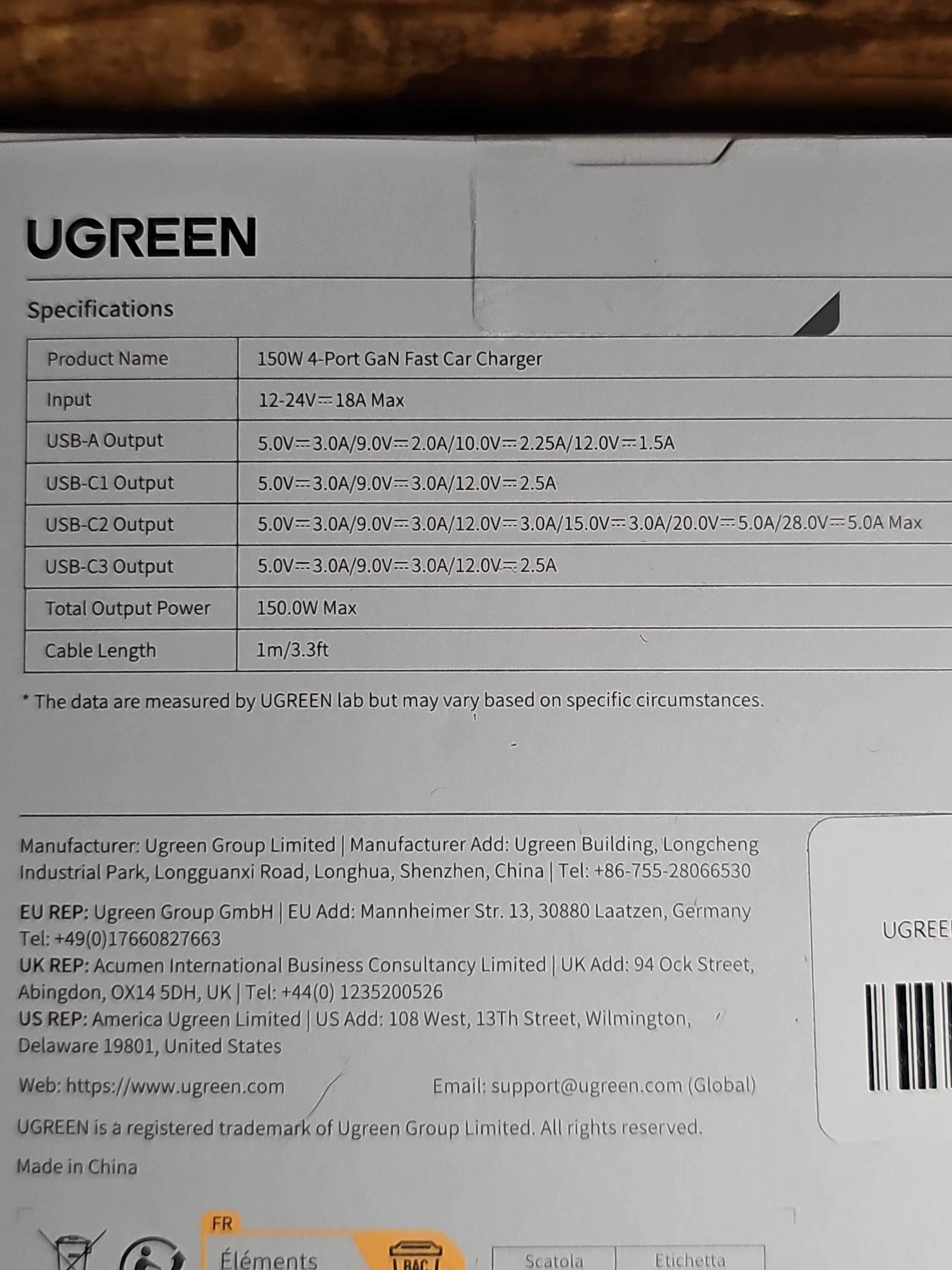 UGREEN 150W GaN zapalniczka samochodowa USB PD3.1 4-portowy