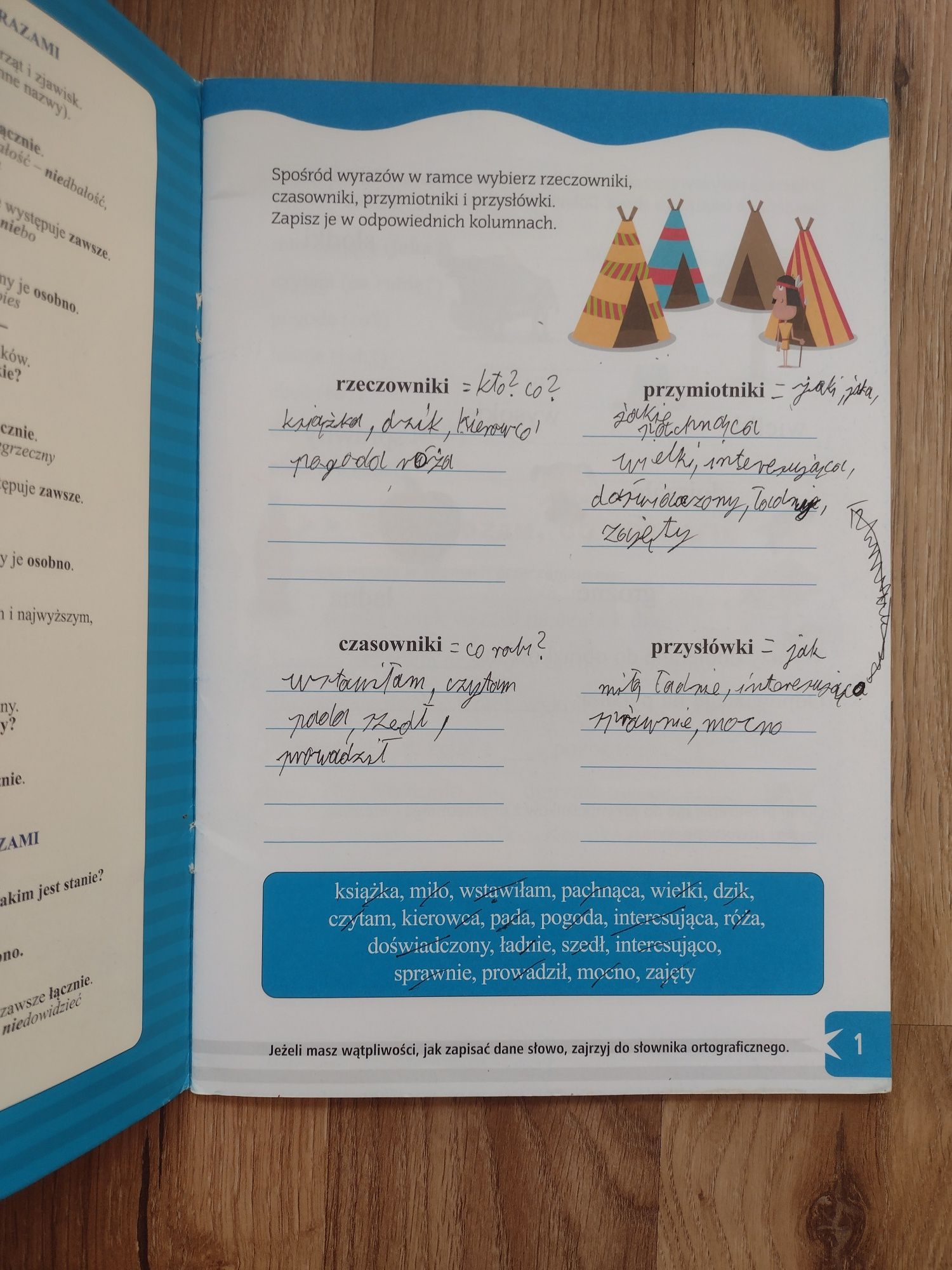 Dyktanda nie razem czy osobno Zielona Sowa 7+ "główka pracuje"