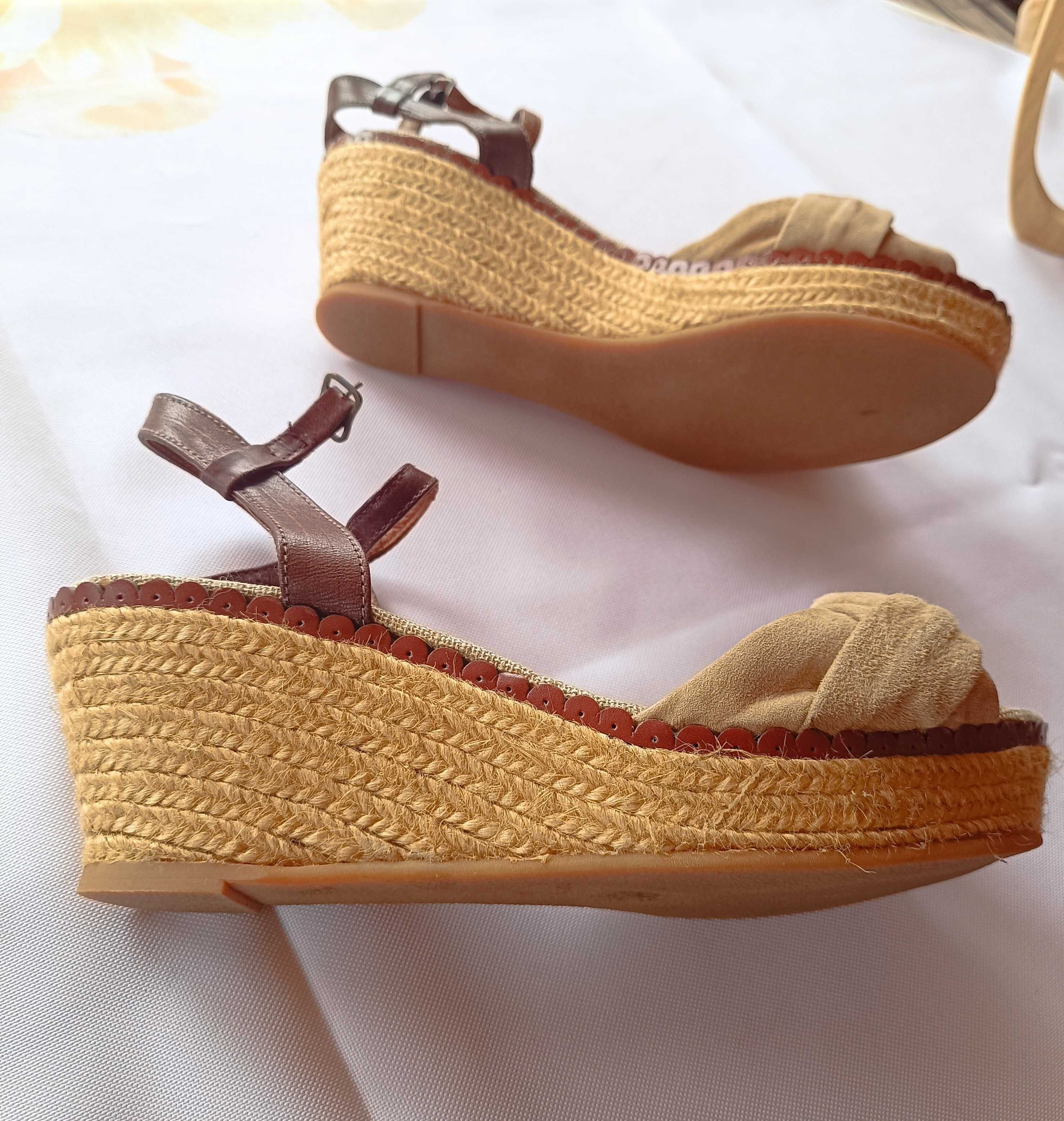 espadryle sandały beżowe koturn r. 41 tęgość H