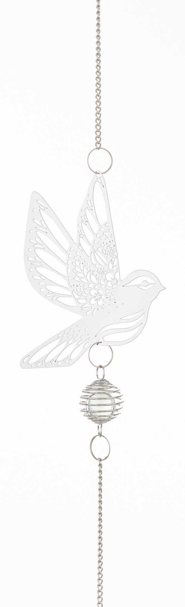 Dekoracja wisząca metalowa srebrna ozdobna Ptaszek 80 cm