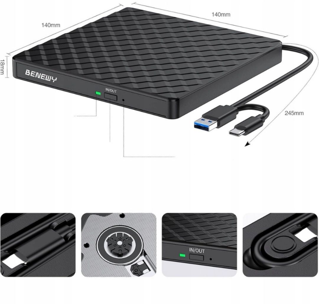 Napęd CD DVD +/- RW zewnętrzny USB BENEWY SY879