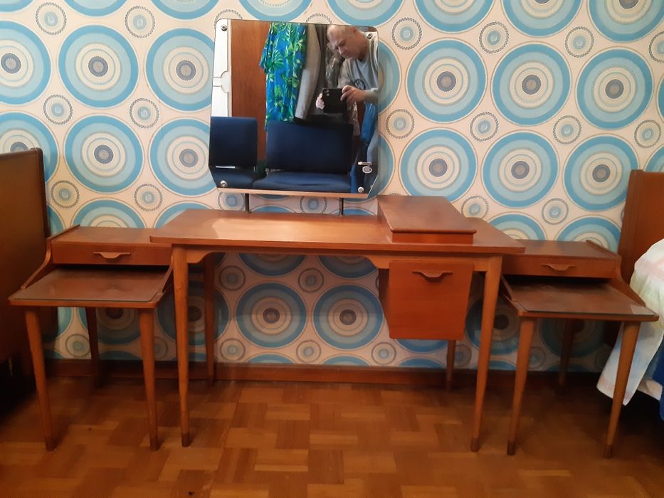 Łóżko drewniane z szafką nocną  Art Deco, Vintage