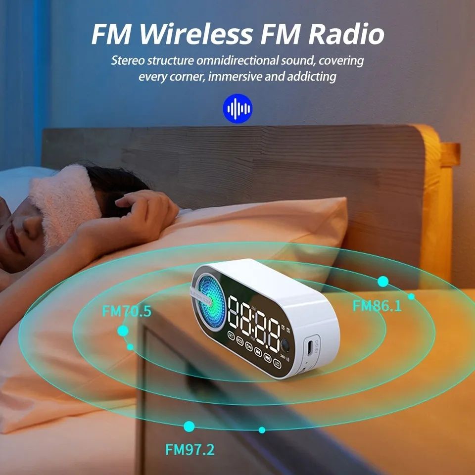 Głośnik Budzik Zegar Led Czarny Bluetooth FM