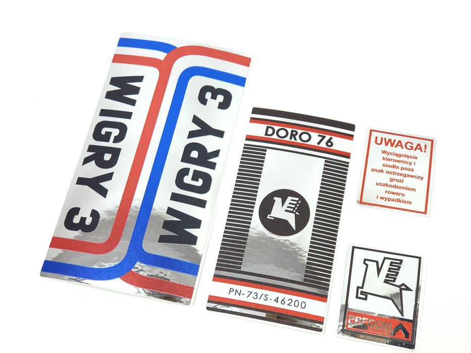 NOWE Naklejki Romet Wigry 3 Doro 76 emblematy loga komplet