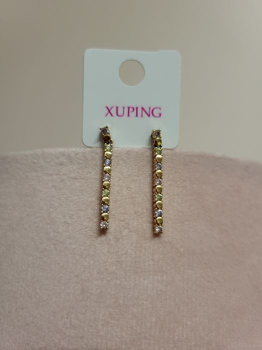 Kolczyki wiszące złoto kolorowe cyrkonie