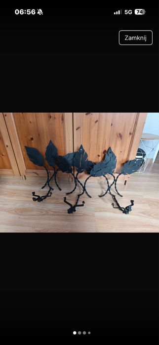 Kwietniki czarne metalowe na ścianę hand made liście 3 sztuki