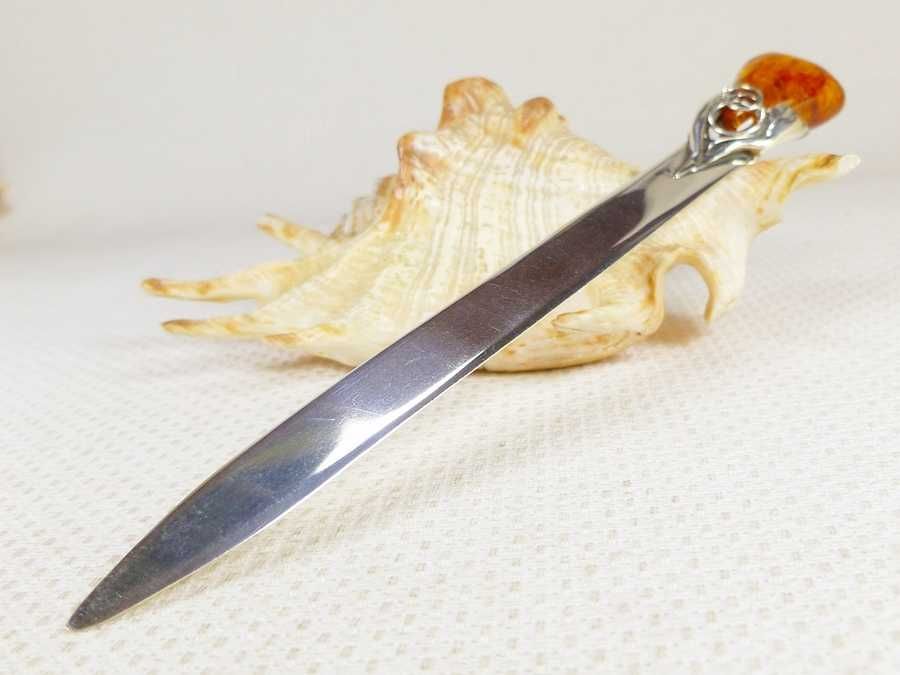 Nóż Srebro z Bursztynem -HAND MADE- 15 cm