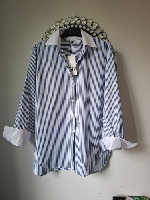 Nowa bawełniana błękitna oversize koszula Zara S