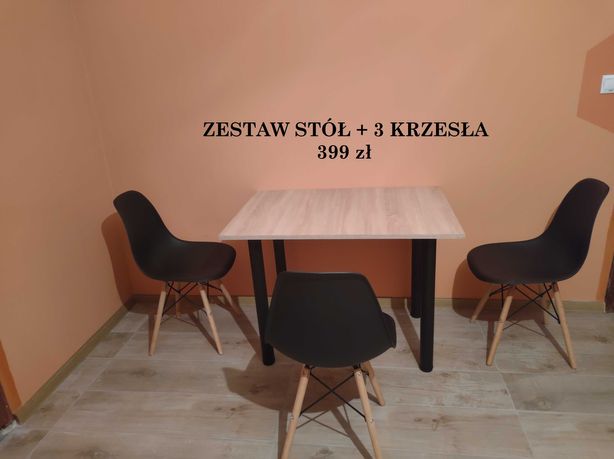 Stół stolik + 3 krzesła Styl Skandynawski Krzesło Skandynawskie