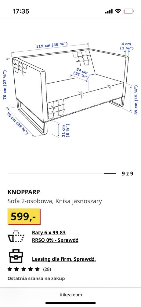 Ikea sofa 2-osobowa KNOPPARP fotel kanpa zdejmowana tapicerka