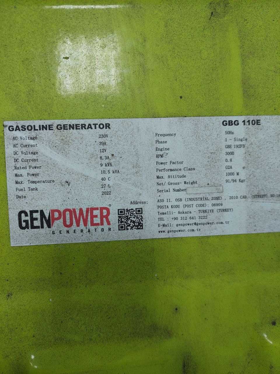 Генератор бензиновий GENPOWER GBG 110E 8.4 кВт