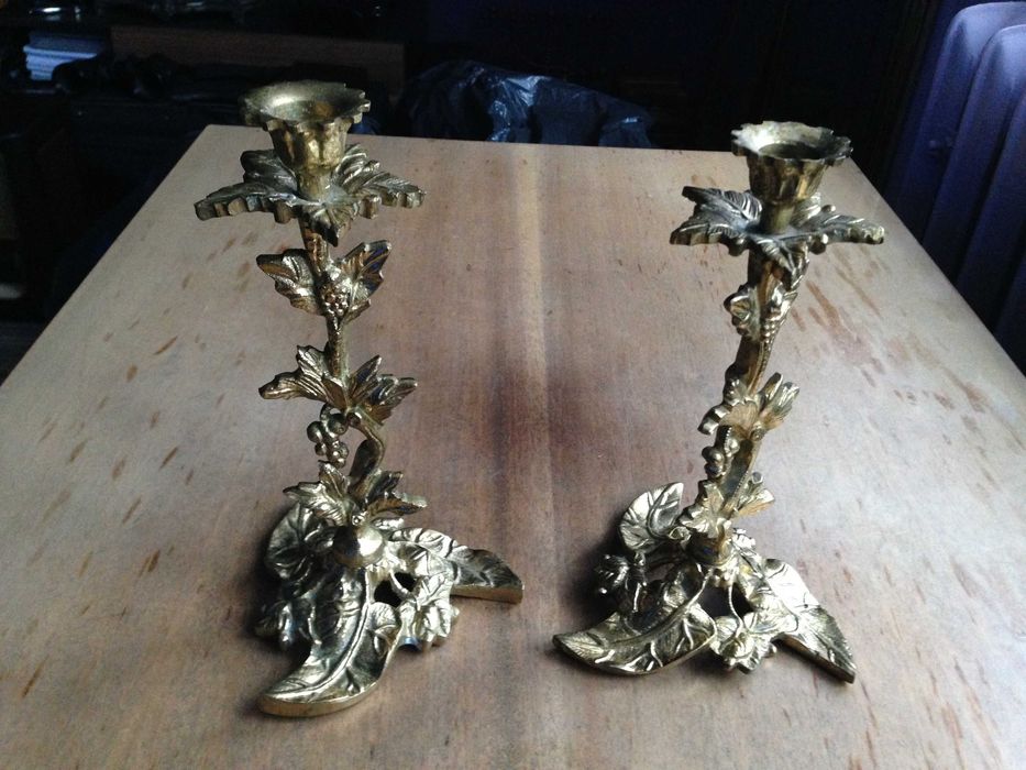 Świeczniki ozdobne z grubego mosiądzu 2 szt. komplet.