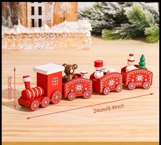 Новорічний декор потяг дерев'яні іграшки ялинка