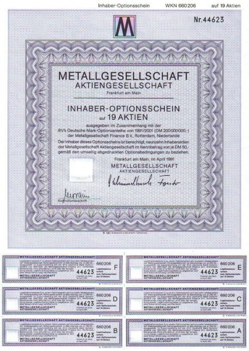 Akcje Metallgesellschaft Frankfurt am Main