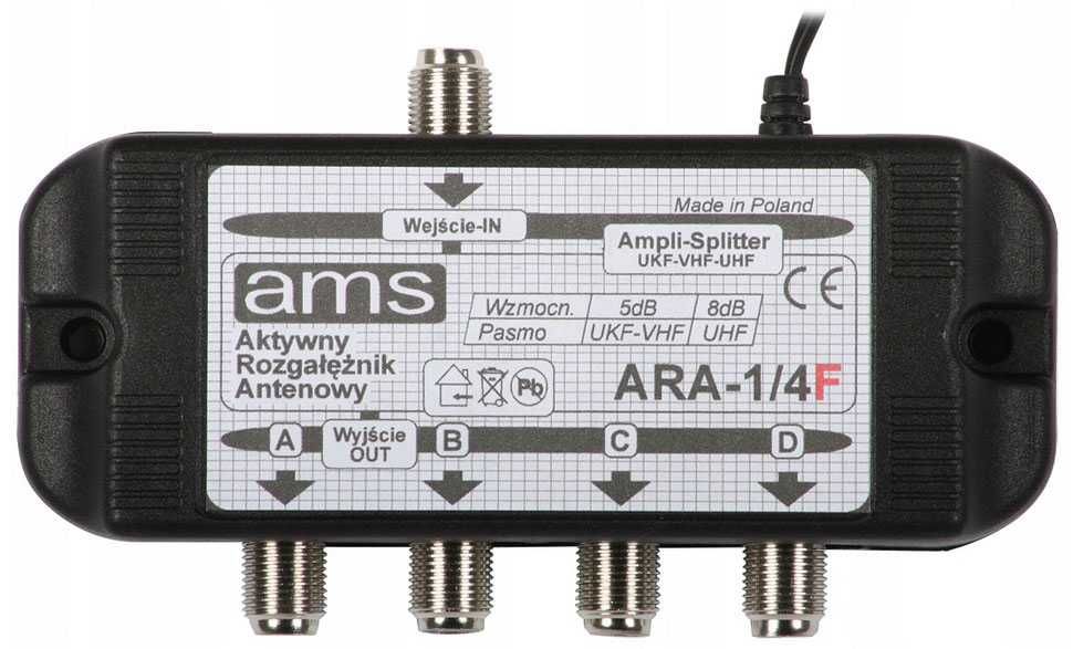 Rozdzielacz rozgałęźnik telewizyjny TV kablowej TV naziemnej ARA-1/4F