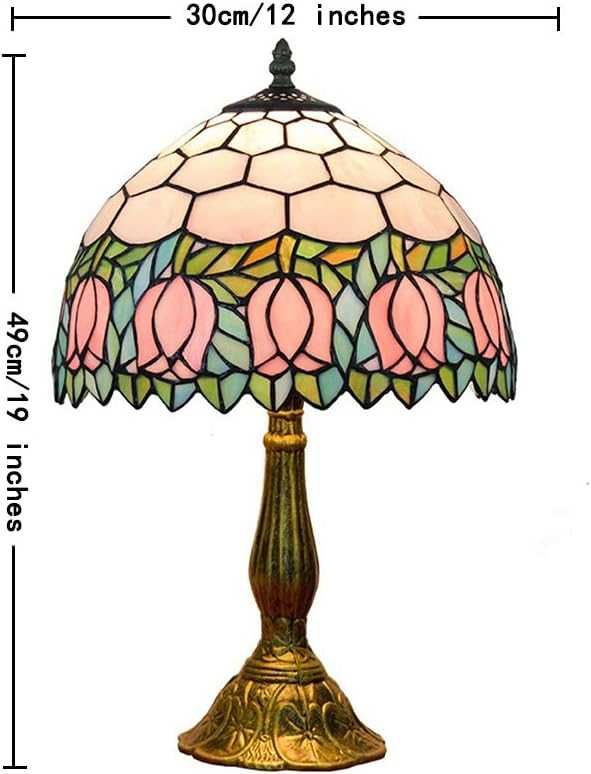 Lampa stołowa witrażowa w stylu Tiffany duszpasterska różowa spm23
