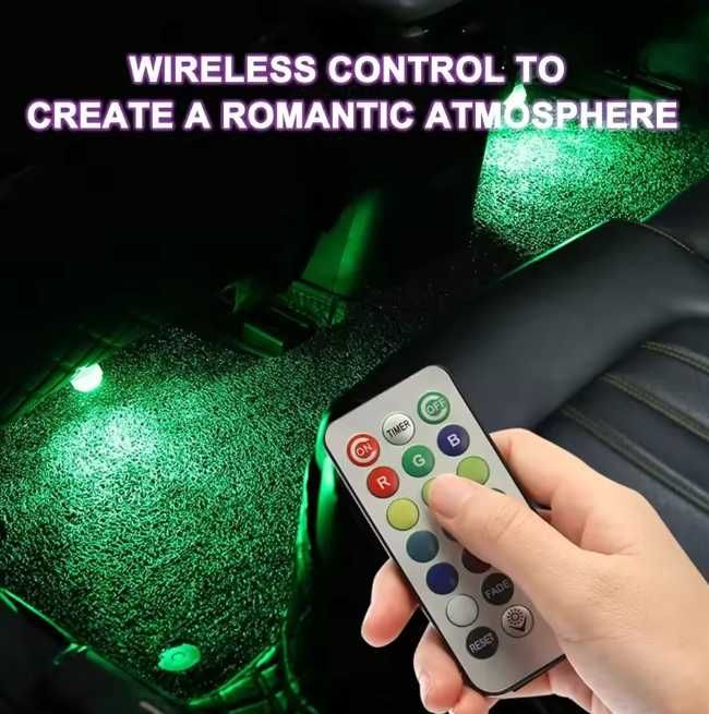 Adesivo sem fio led interior do carro luz ambiente controle remoto