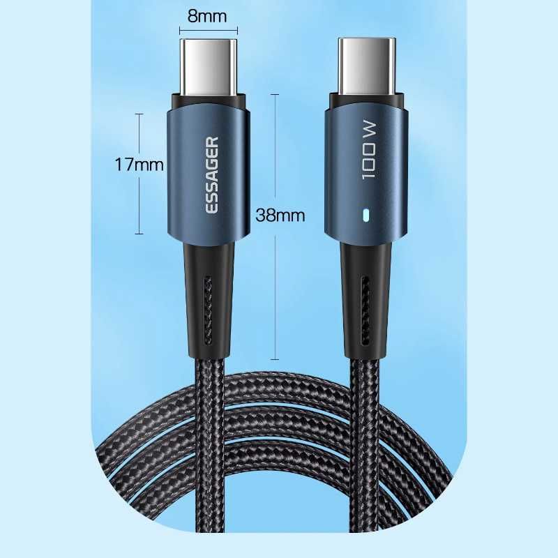Kabel Ładowania 2x USB-C Przewód 1m Essager 100W