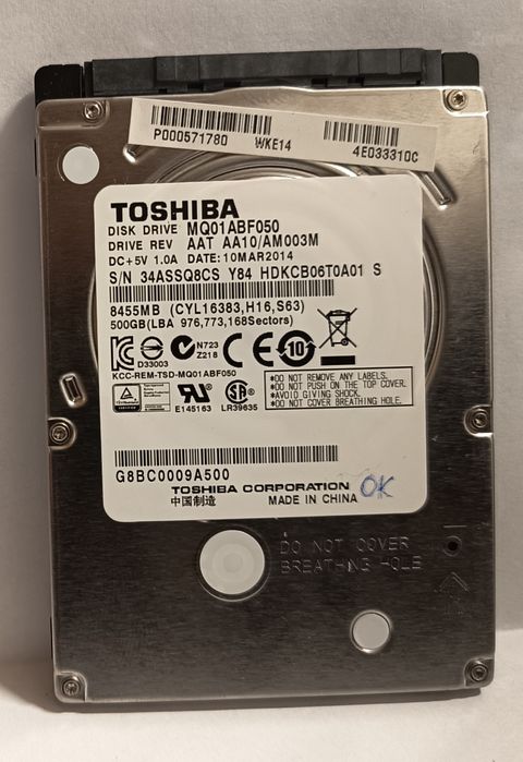 Dysk twardy HDD Toshiba 500GB MQ01ABF050 2.5" SATAIII 5400Rpm