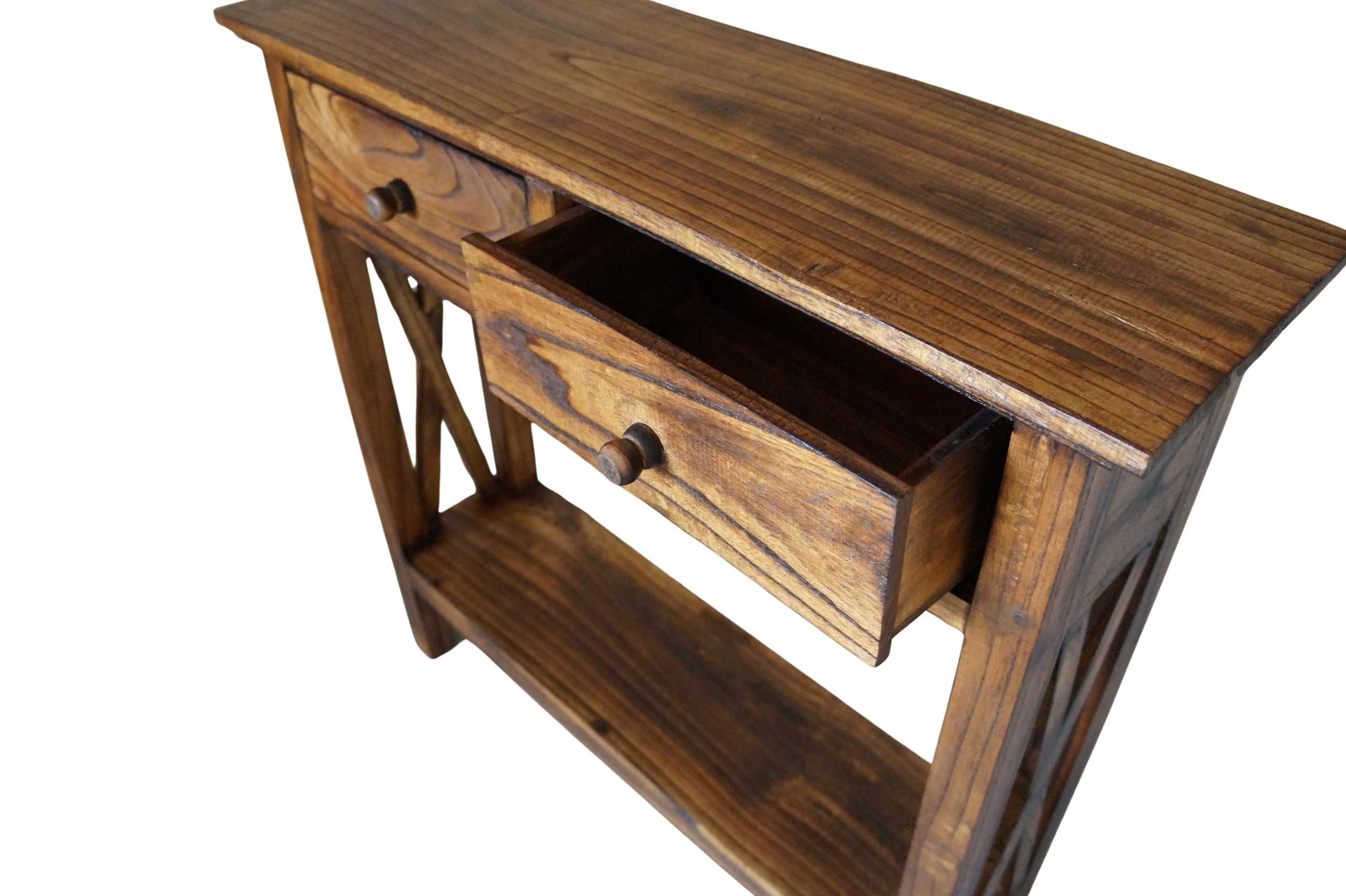 Drewniana konsola z szufladami 80 cm brąz vintage