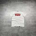 MĘSKA Koszulka Bawełna Elegancka Biała Nadruk Duże Logo Levis Nadruk