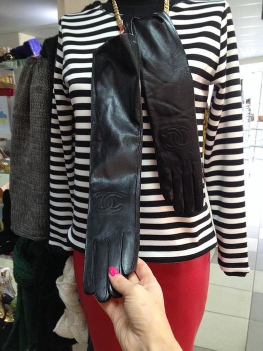 Шкіряні довгі Рукавиці перчатки chanel