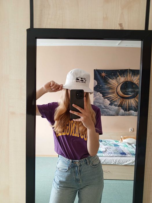 Biała letnia panama z pandą "maybe later"