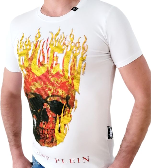 Philipp Plein Koszulka T-Shirt męski Skull  płonąca Wyprzedaż