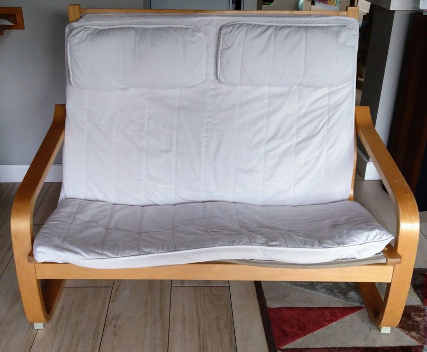 Fotel dla dwóch osób z materacem wymiennym i poduszkami drewniany