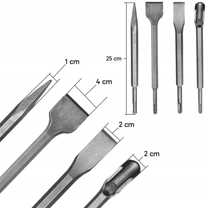 Dłuta Do Betonu Zestaw 4X Dłuto Sds Plus Sds+ Wysokogatunkowa Stal
