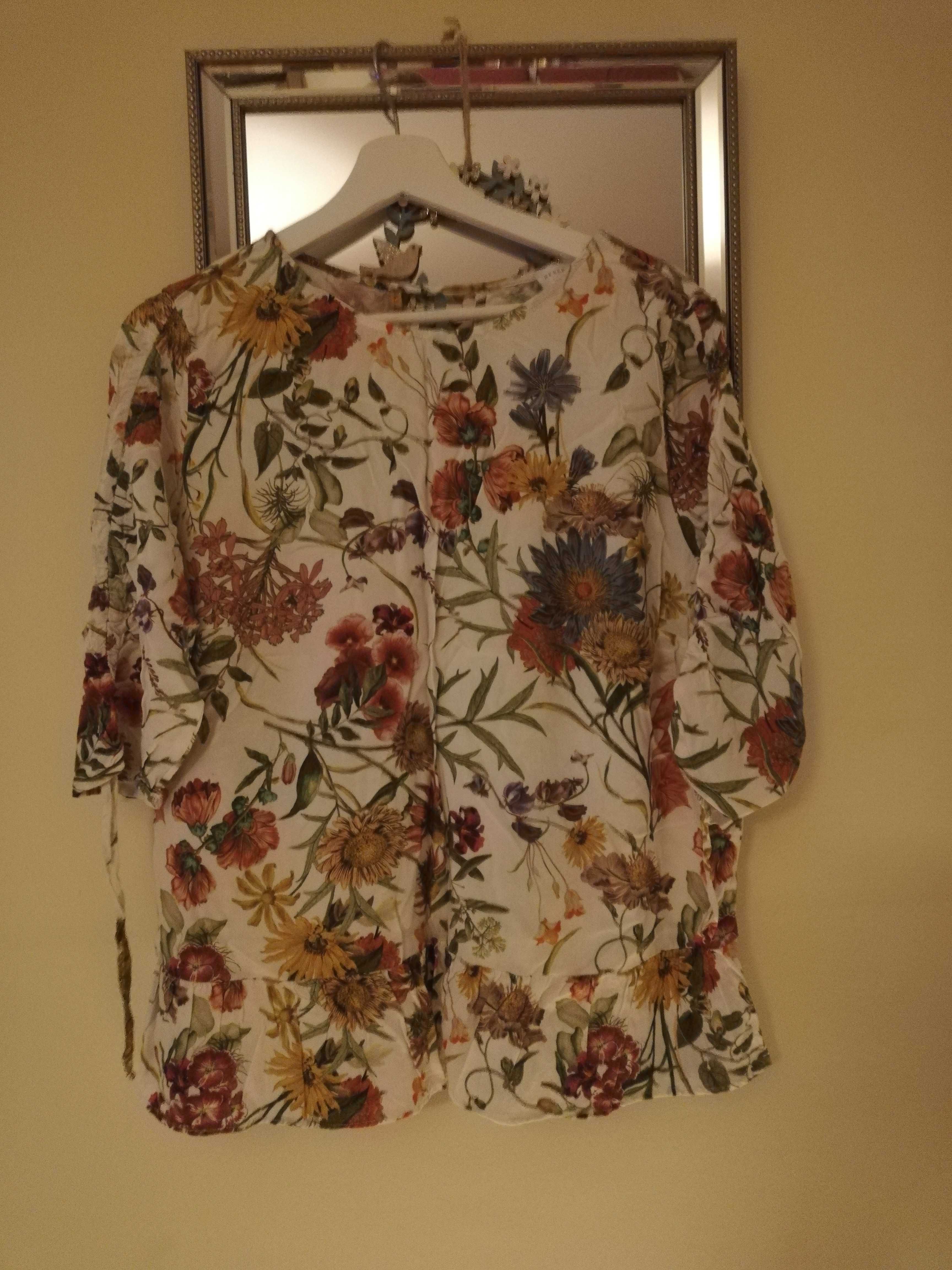 Reserved bluzka koszula biała w kwiaty wiązania baskinka 44