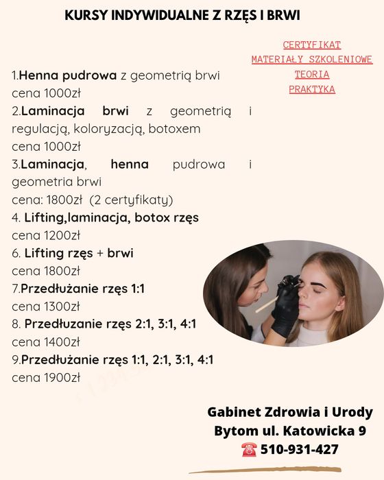 Kurs kosmetyczny, kurs rzęsy, kursy brwi