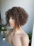 Afroloki peruka z naturalnych włosów brąz refleksy loki loczki