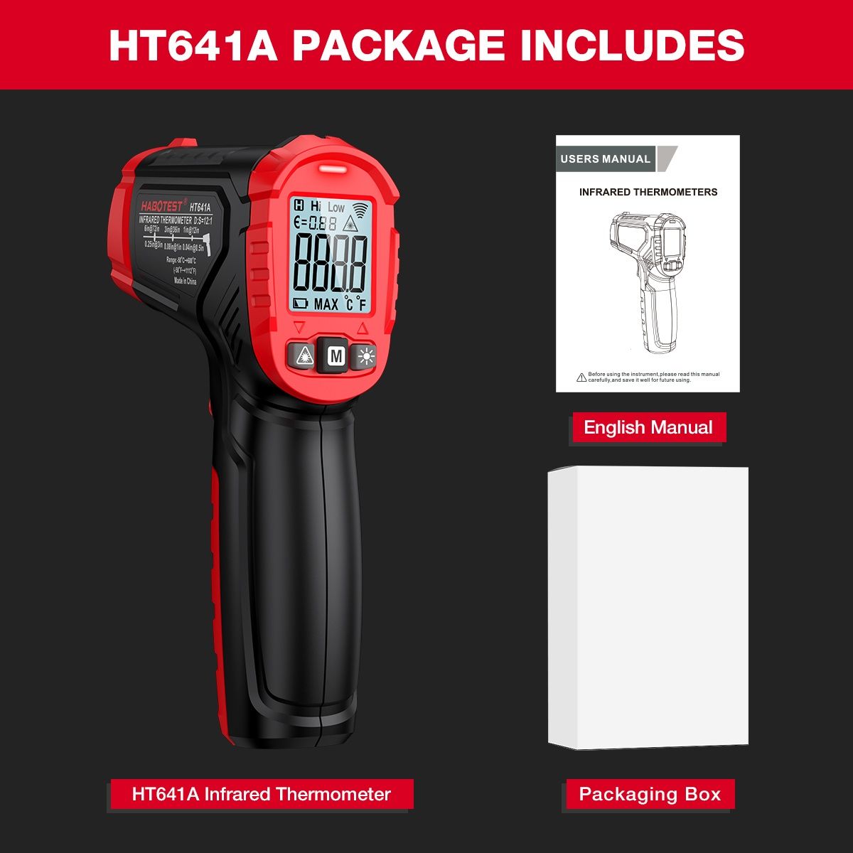 Пирометр HABOTEST HT641A цифровой инфракрасный термометр -50–400C