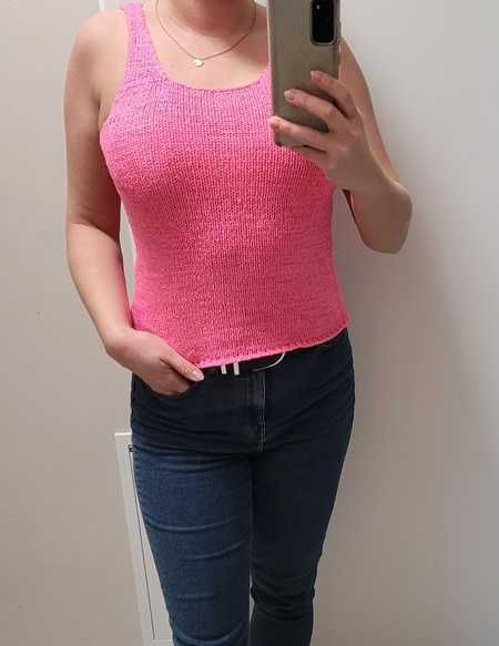 Różowy, neonowy, dzianinowy / sweterkowy top, Gina Tricot, XS (34)