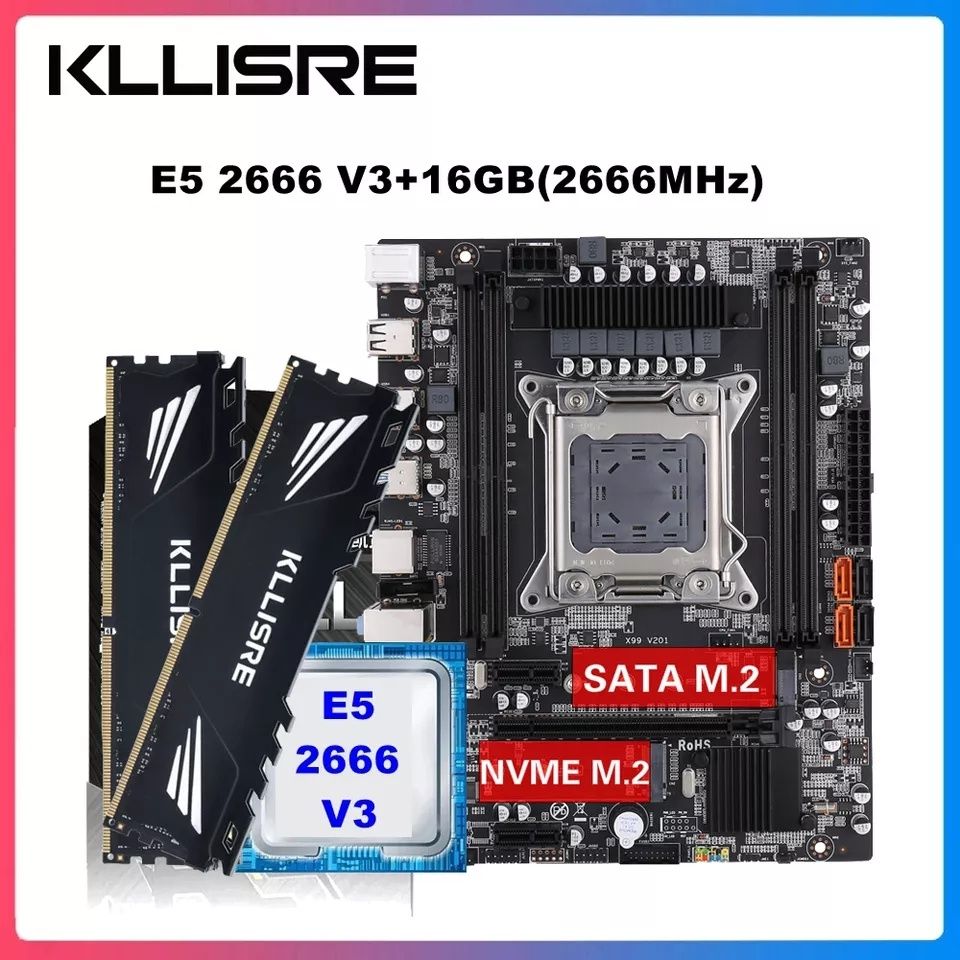 Kllisre x99, LGA 2011-3 + E5 2666 V3 + DDR4 2X8Gb 2666