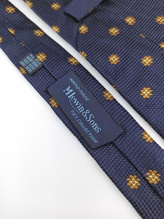 M Lewin & Sons granatowy jedwabny krawat w kwiaty handmade wks60