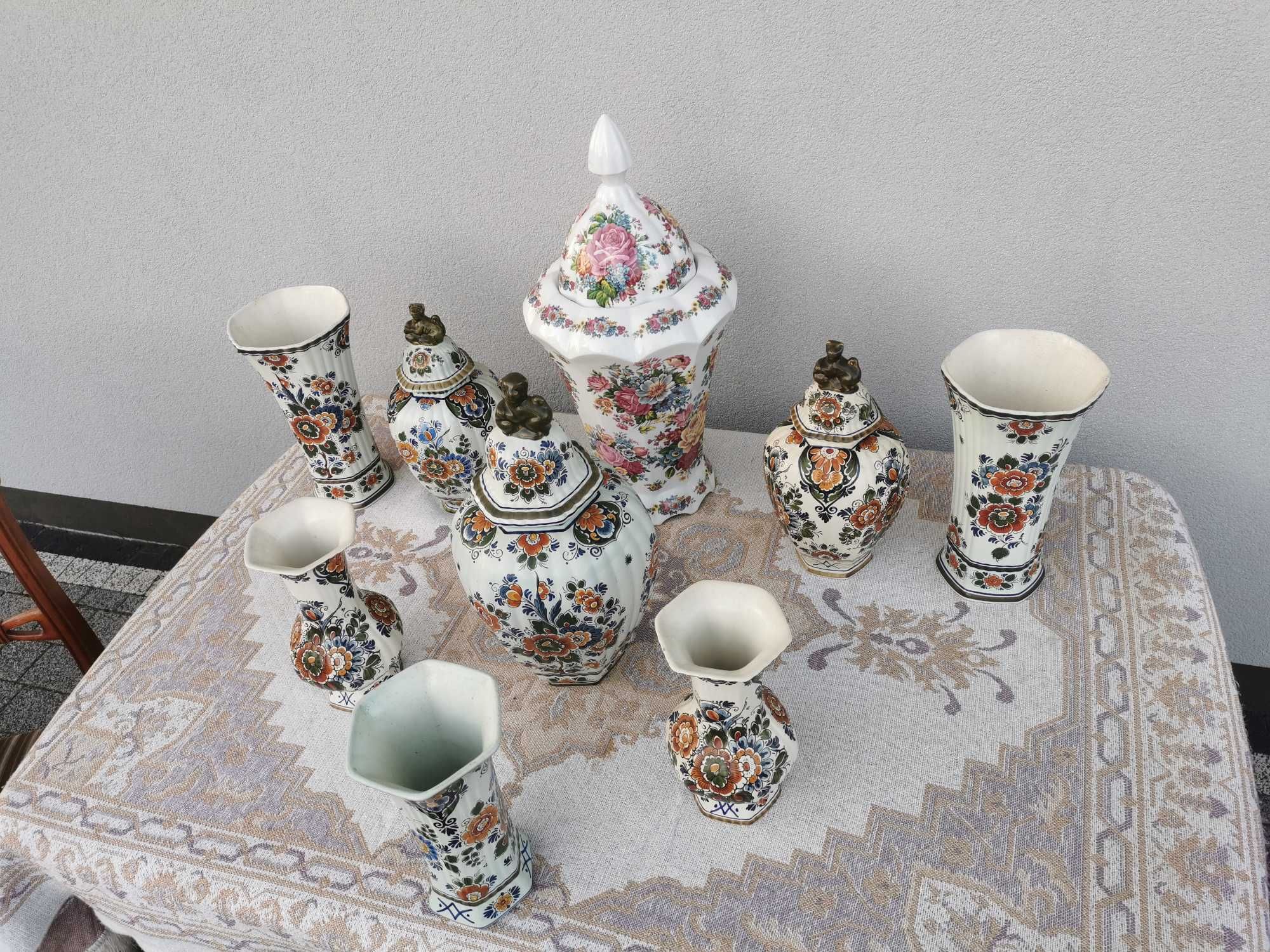 Holenderska Porcelana Delft Fajans zestaw Amfora Urna Dzbanek Waza