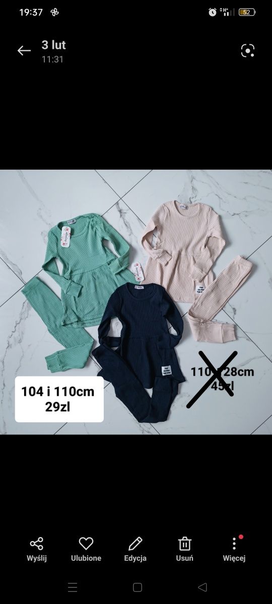 Komplet prążek tunika legginsy prążkowane 104 i 110 beżowy miętowy