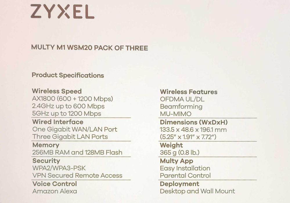 Zyxel Multy M1 Mesh WiFi6 (1800Mb/s a/b/g/n/ac/ax) 3x Access Point