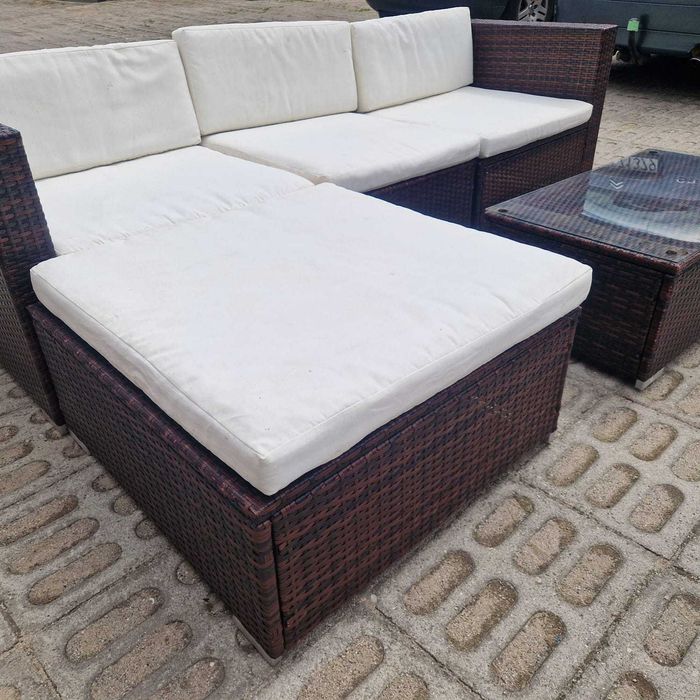 Narożnik ogrodowy sofa z funkcja spania relax zestaw mebli rattanowy