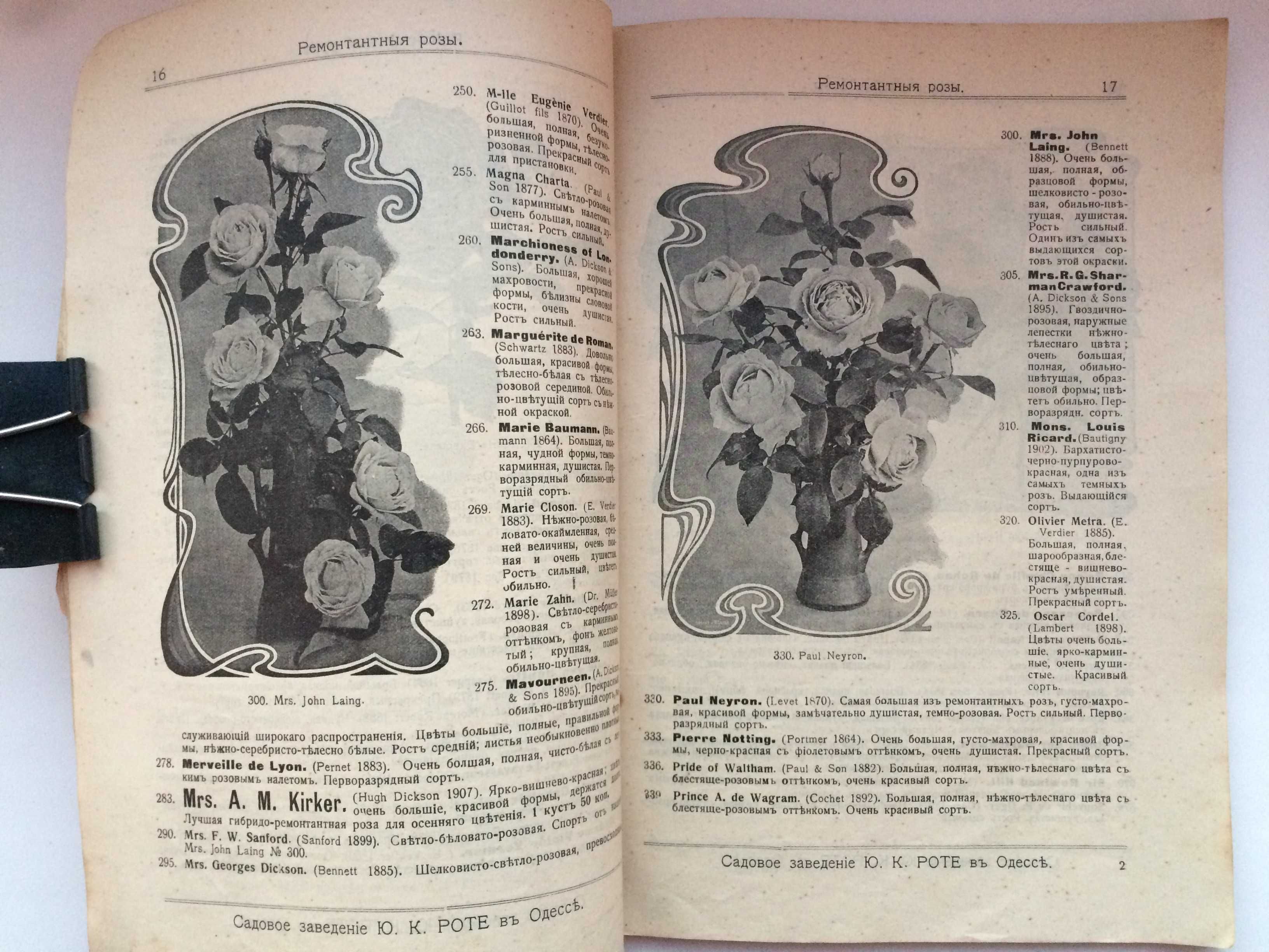 Каталог Роз садового заведения Роте Ю К Одесса 1912 год