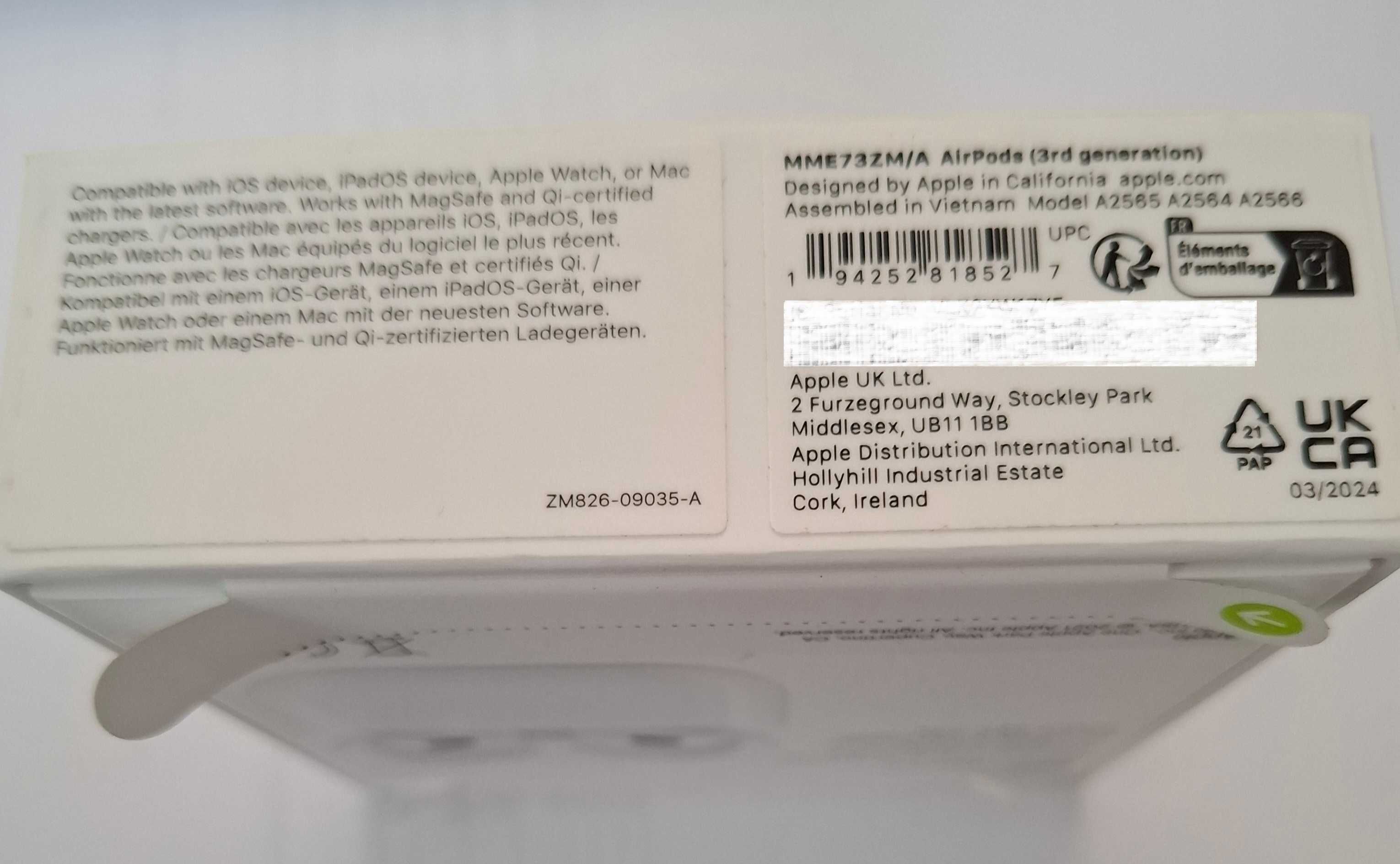 Słuchawki Apple AirPods z MagSafe (3. generacji) MME73ZM/A białe