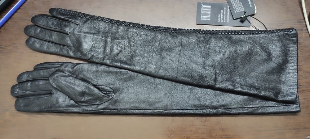 Шкіряні чорні рукавички довгі
