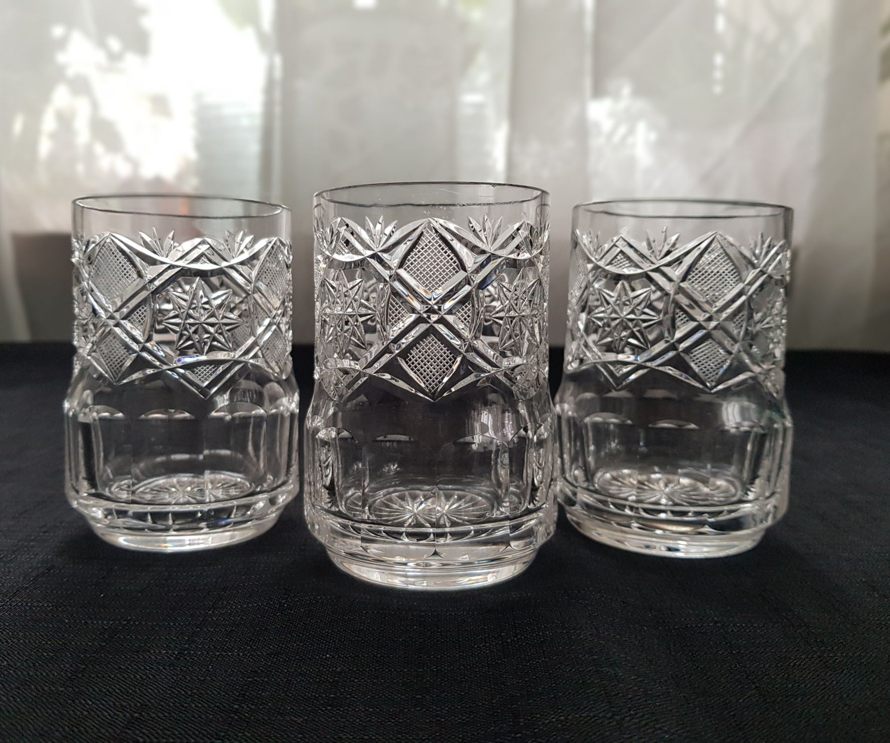 Szklanki kryształowe, 3 szt. Szlifowane Vintage PRL